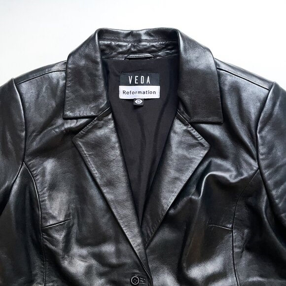 Reformation Veda Crosby 90s Longline Leather Blazer Black Size 2X - Picture 6 of 15